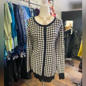 Jessica London Black and White Houndstooth Cardigan